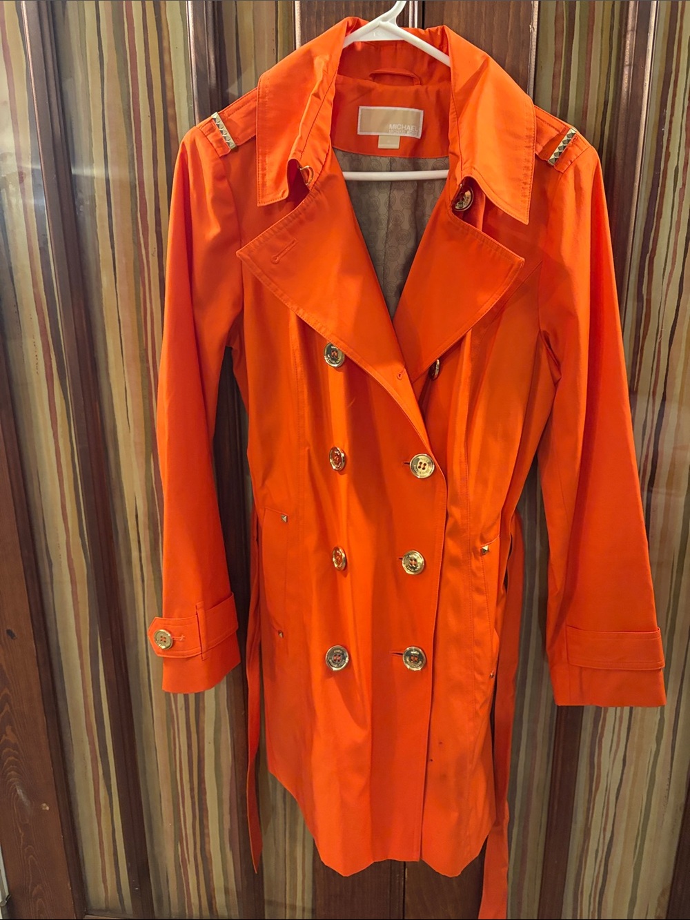 Michael Kors Bright Orange Double-Breasted Trench Coat with Belt